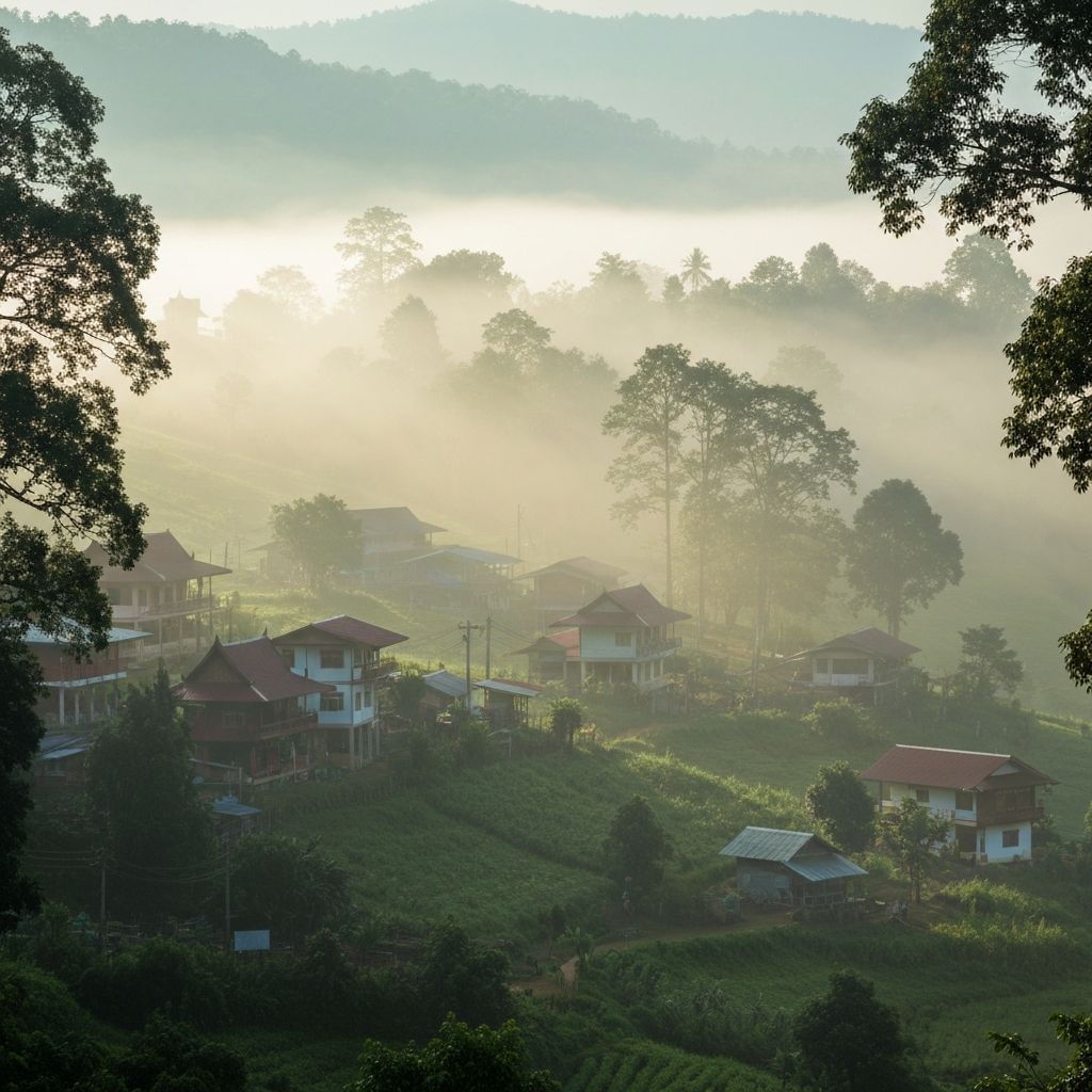 Villa Vadee exterior with morning mist